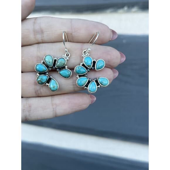 Sterling Silver Southwest TURQUOISE Naja Drop Dangle CLUSTER Earrings .925 - Picture 3 of 6